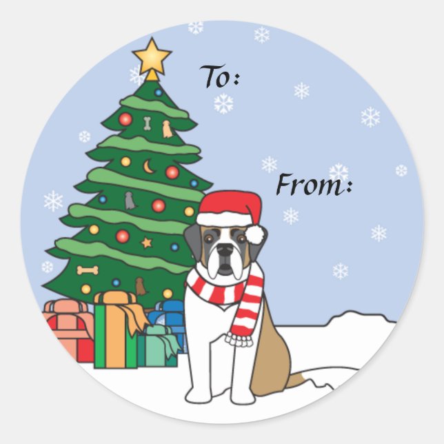 Saint Bernard und Christbaum Runder Aufkleber (Vorderseite)