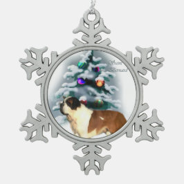 Saint Bernard Weihnachten Schneeflocken Zinn-Ornament