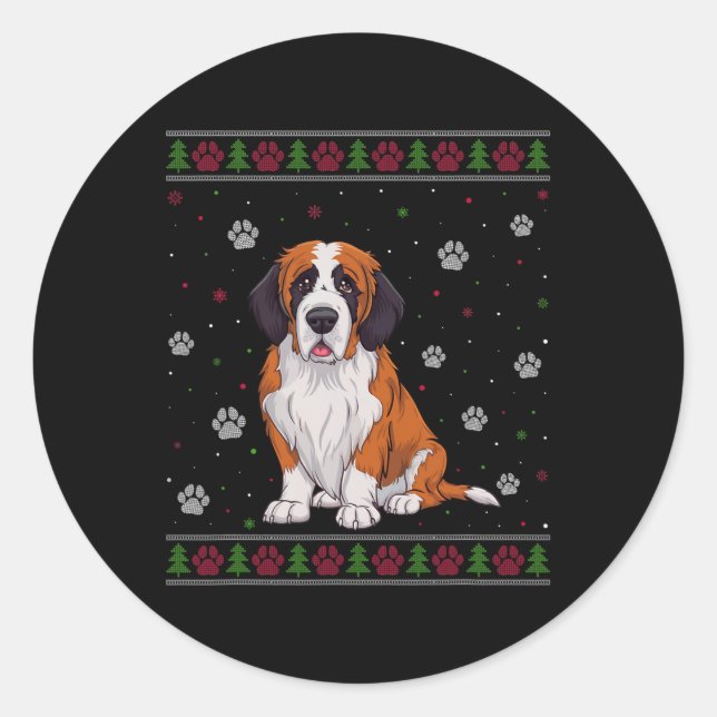 Saint Bernard Weihnachtssüßer Xmas Haustier Do Runder Aufkleber (Vorderseite)