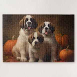 Saint Bernard Welpe Herbstfreude Kürbis