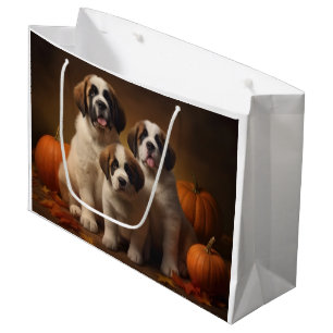 Saint Bernard Welpe Herbstfreude Kürbis Große Geschenktüte