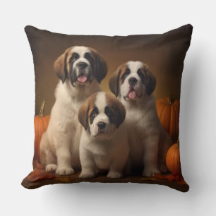 Saint Bernard Welpe Herbstfreude Kürbis Kissen