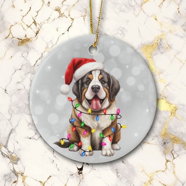 Saint Bernard Welpe in den Weihnachtsbeleuchtung Keramik Ornament (Von Creator hochgeladen)