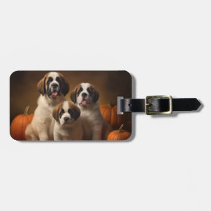 Saint Bernard Welppy Herbst Kürbis Gepäckanhänger