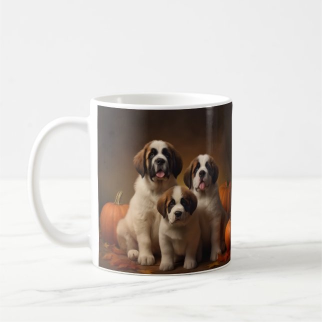 Saint Bernard Welppy Herbst Kürbis Kaffeetasse (Links)