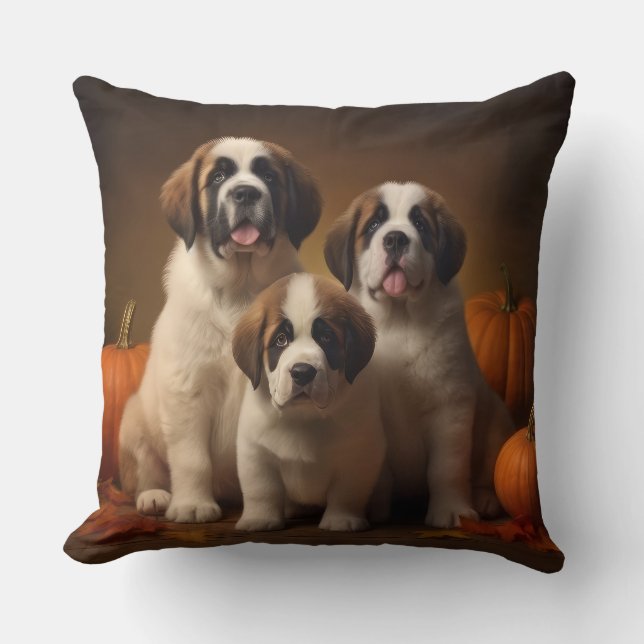 Saint Bernard Welppy Herbst Kürbis Kissen (Vorderseite)