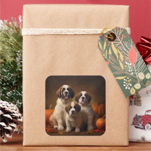 Saint Bernard Welppy Herbst Kürbis Quadratischer Aufkleber