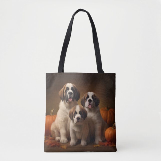 Saint Bernard Welppy Herbst Kürbis Tasche (Vorderseite)