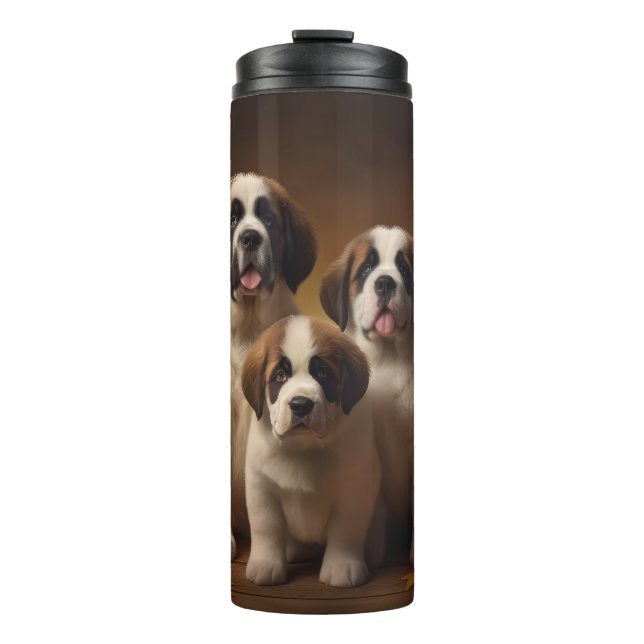 Saint Bernard Welppy Herbst Kürbis Thermosbecher (Vorderseite)
