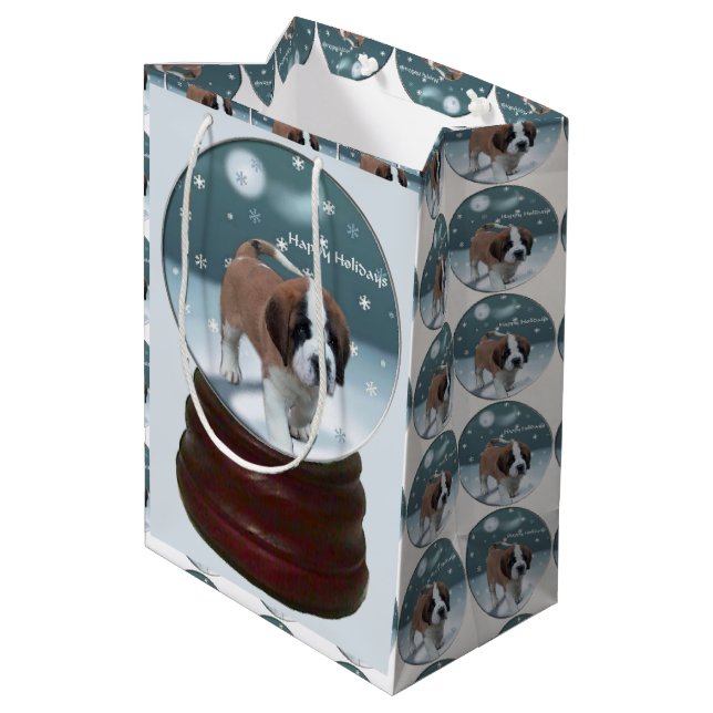 Saint Bernard Welppy Weihnachten Mittlere Geschenktüte (Rückseite Schrägansicht)