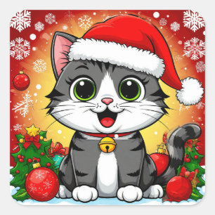 🎄 Saint Cat Noël Autocollant Cadeau Festif 🎄