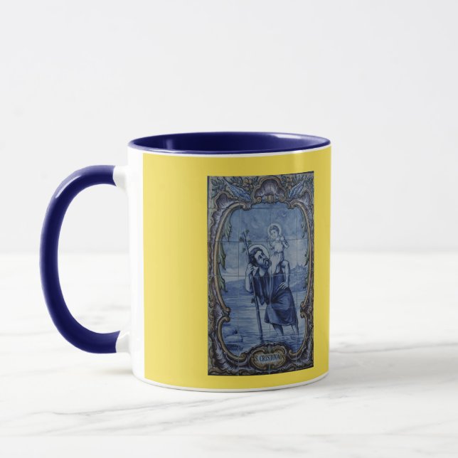 Saint Christopher Blue Tile Coffee Tasse (Links)