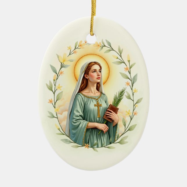Saint Dymphna Katholische Devovise Keramik Ornament (Vorne)