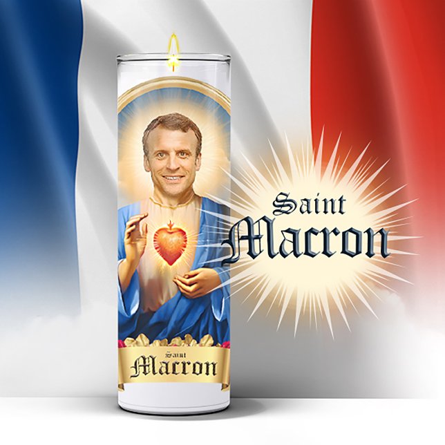 Saint Emmanuel Macron Prayer Candle Aufkleber (Saint Emmanuel Macron Devotional Prayer Candle Stickers and Gifts)