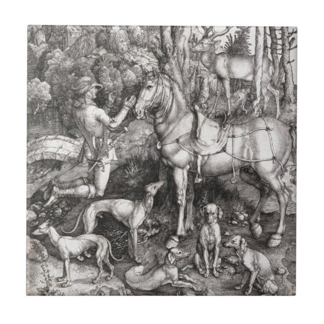 Saint Eustace Gravur von Albrecht Durer Fliese (Vorderseite)