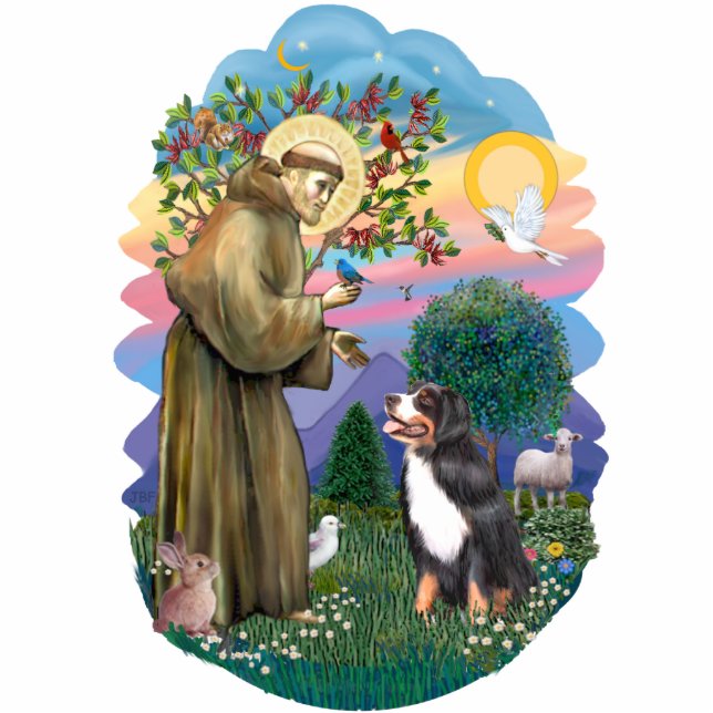 Saint Francis - Bernese Mountain Dog Freistehende Fotoskulptur (Vorne)
