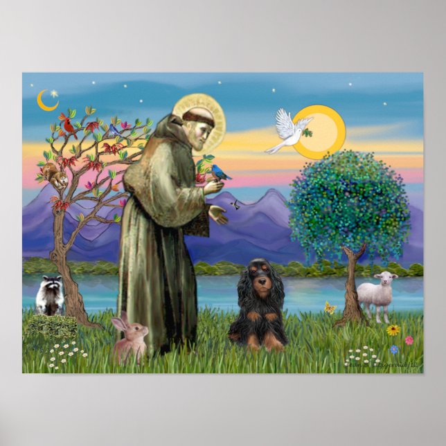 Saint Francis & Black-Tan Cocker Spaniel Poster (Vorne)
