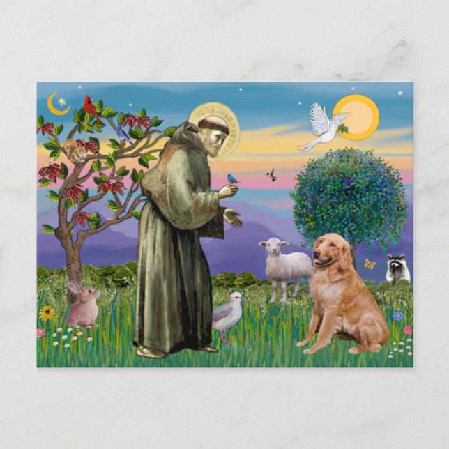 Saint Francis - Goldener Retriever (#1) Postkarte (Vorderseite)