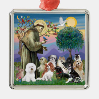 Saint Francis mit 10 Hunden Silbernes Ornament