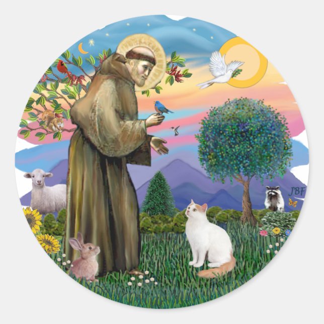 Saint Francis - Türkischer Van Cat Runder Aufkleber (Vorderseite)