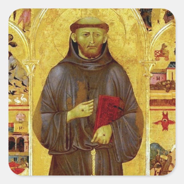 Saint Francis von Assisi Mittelalterliche Ikonogra Quadratischer Aufkleber (Vorderseite)