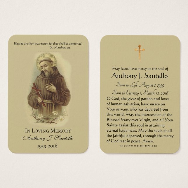 Saint François Crucifix Funeral Memorial Carte Sai (Devant & derrière)