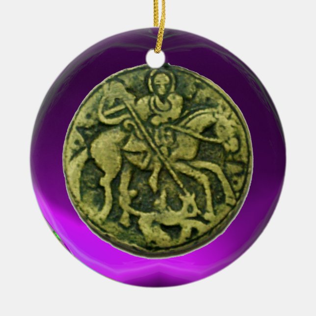 SAINT GEORGE, DRAGON/MADONNA UND KINDERMEDALLION KERAMIKORNAMENT (Vorne)