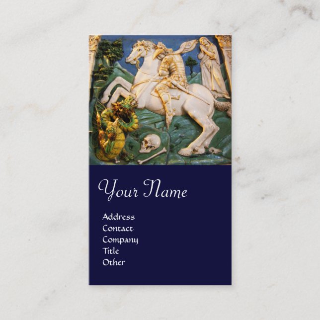 Saint George, Dragon und Princess Monogram blau Visitenkarte (Vorderseite)