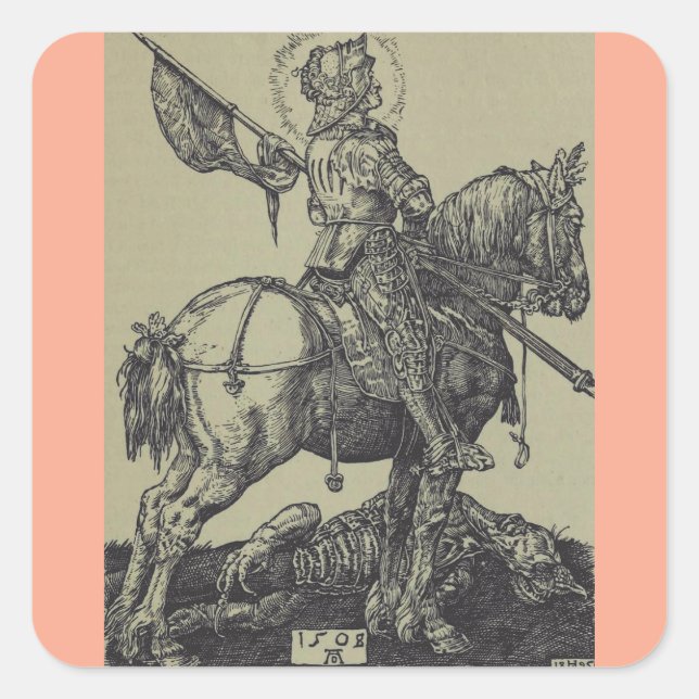 Saint George Slay der Drache Quadratischer Aufkleber (Vorderseite)