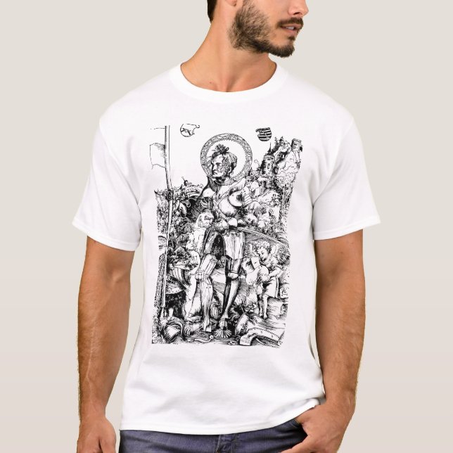 Saint George Stehend mit Zwei Engeln T-Shirt (Vorderseite)