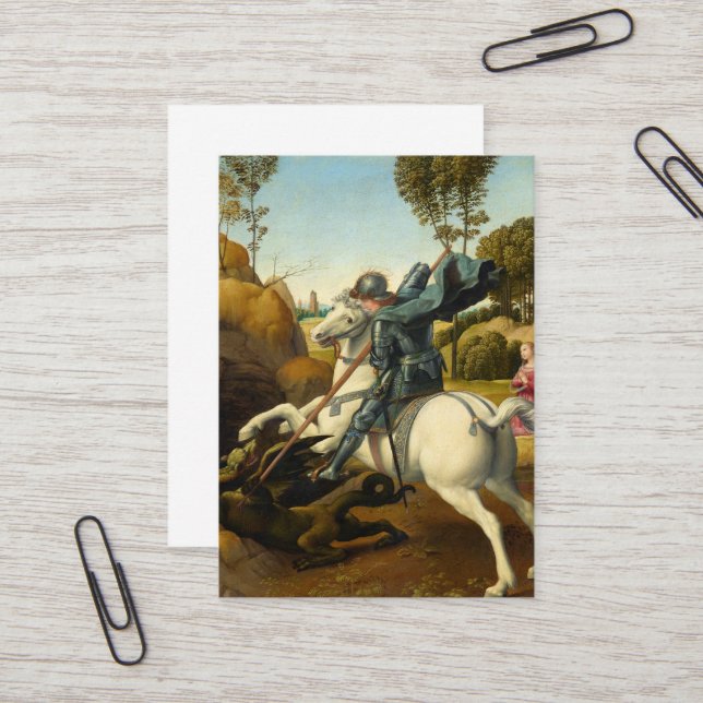 Saint George und der Drache, 1506 von Raphael Visitenkarte (Vorderseite/Rückseite Beispiel)