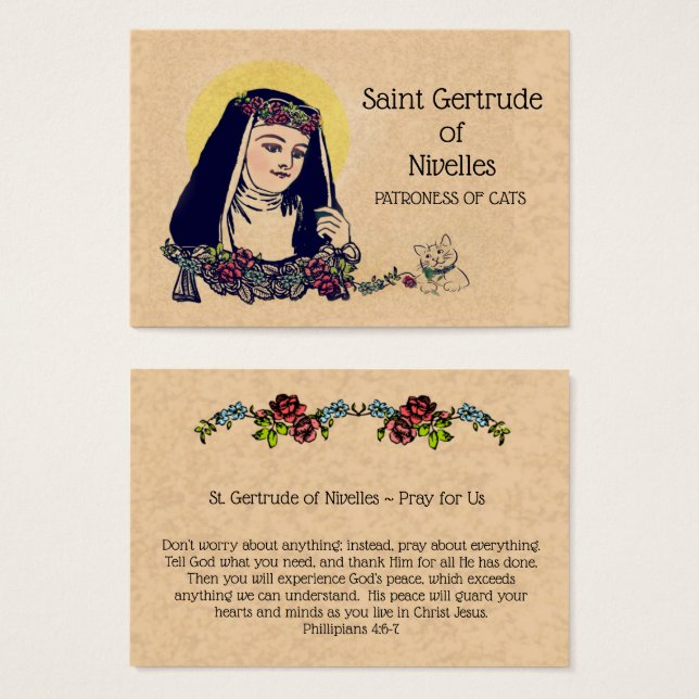 Saint Gertrude de Nivelles Patron des Chats Carte  (Devant & derrière)