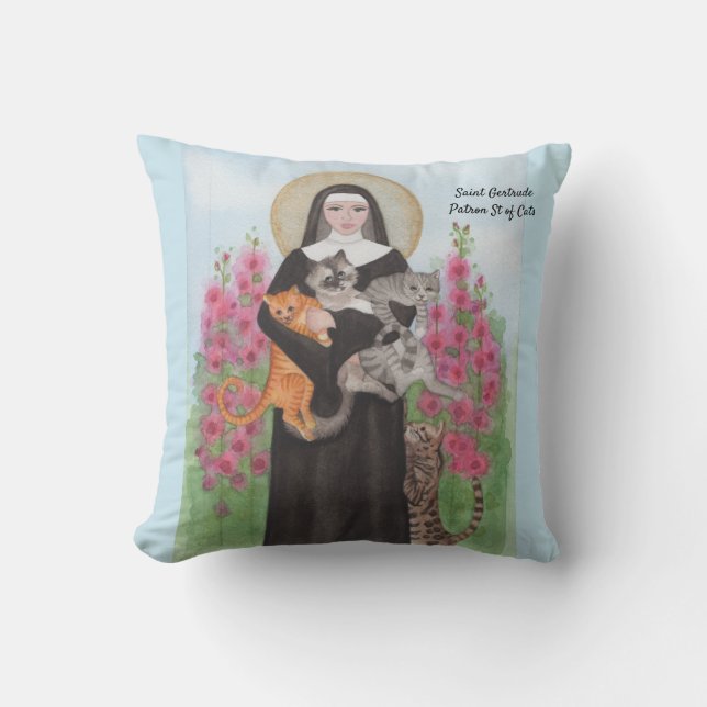 Saint Gertrude Patron St. Cats Throw Kissen (Vorderseite)