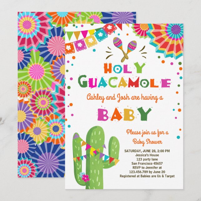 Saint Guacamole Fiesta Baby shower invitation mexi (Devant / Derrière)