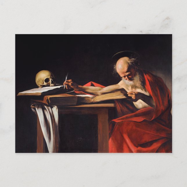 Saint Jerome Writing by Michelangelo Caravaggio Postkarte (Vorderseite)