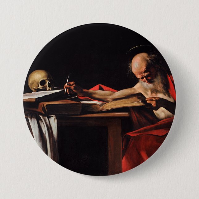 Saint Jerome Writing (von Caravaggio) Button (Vorderseite)