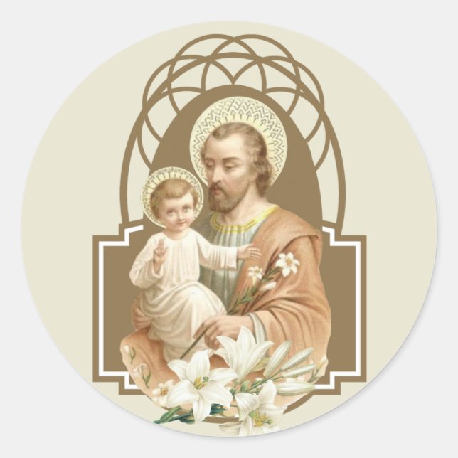 Saint Joseph Baby Jesus Traditionelle Lilie Runder Aufkleber (Vorderseite)