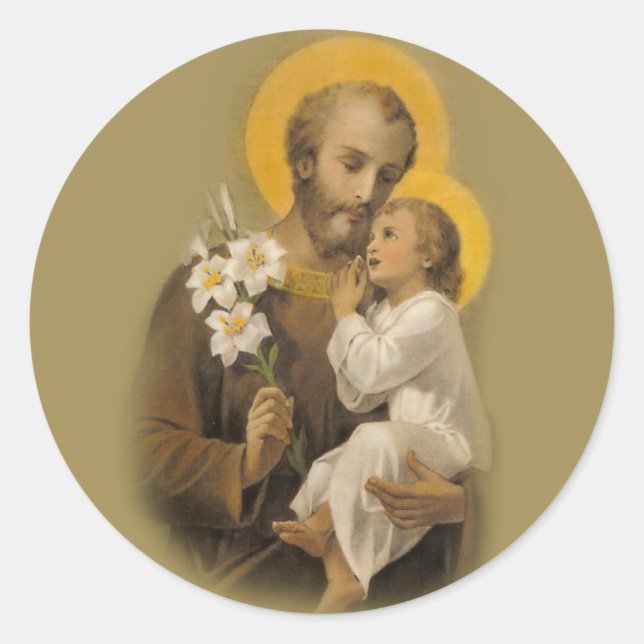 Saint Joseph Baby Jesus Traditionelle Lilie Runder Aufkleber (Vorderseite)