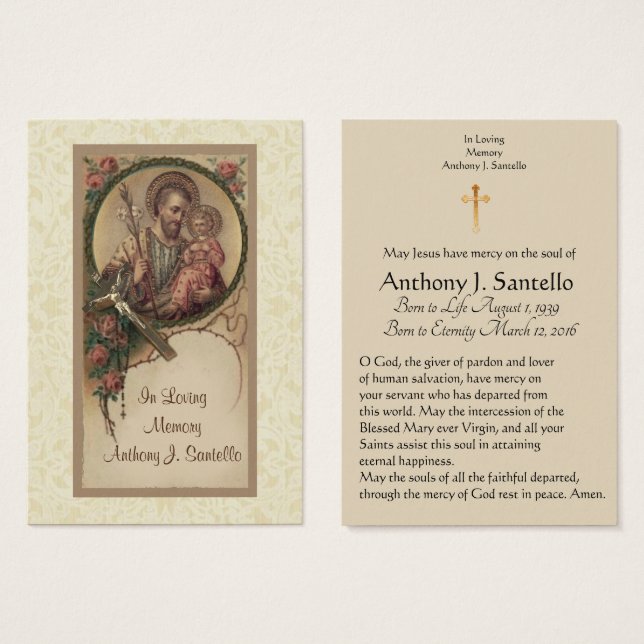 Saint Joseph Catholicisme Funeral Memorial Carte S (Devant & derrière)