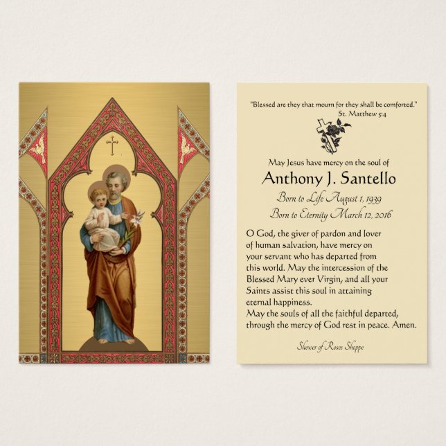 Saint Joseph Catholicisme Funeral Memorial Carte S (Devant & derrière)