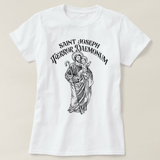 Saint Joseph der Arbeiter Terror der Dämonen katho T-Shirt (Design vorne)
