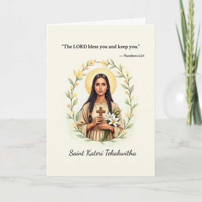 Saint Kateri Tekakwitha Friede und Segnungen Gotte Karte (Vorderseite)