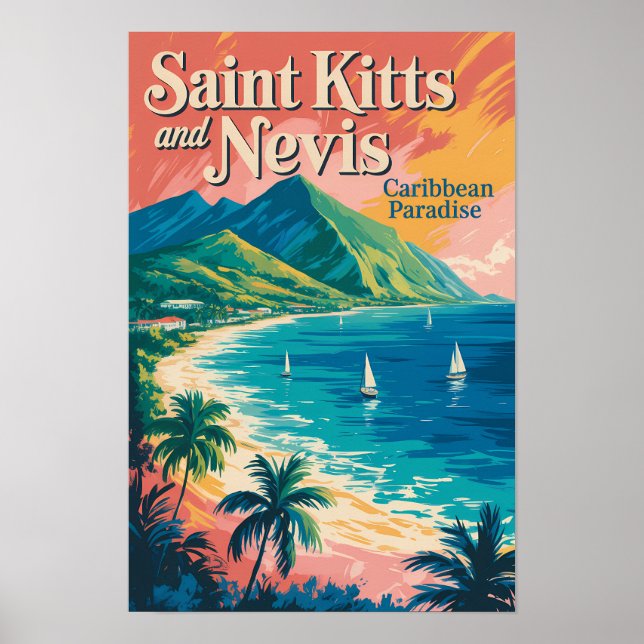 Saint Kitts und Nevis Landschaft Illustration Retr Poster (Vorne)