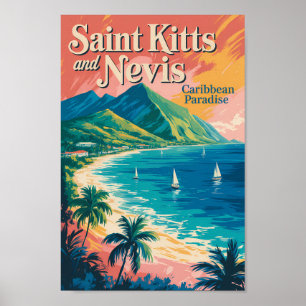 Saint Kitts und Nevis Landschaft Illustration Retr Poster
