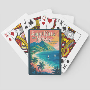 Saint Kitts und Nevis Landschaft Illustration Retr Spielkarten