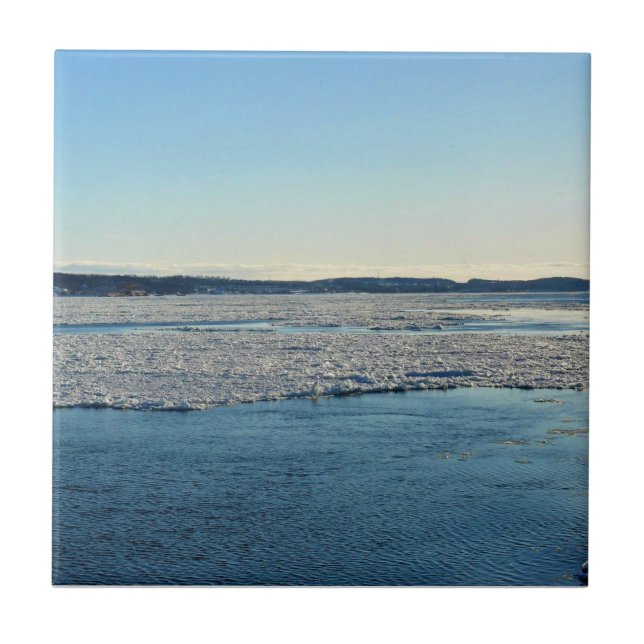 Saint Lawrence River im Winter, Quebec, Kanada Fliese (Vorderseite)