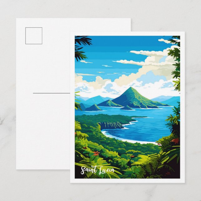 Saint Lucia Beach Art Vintage Postkarte (Vorne/Hinten)
