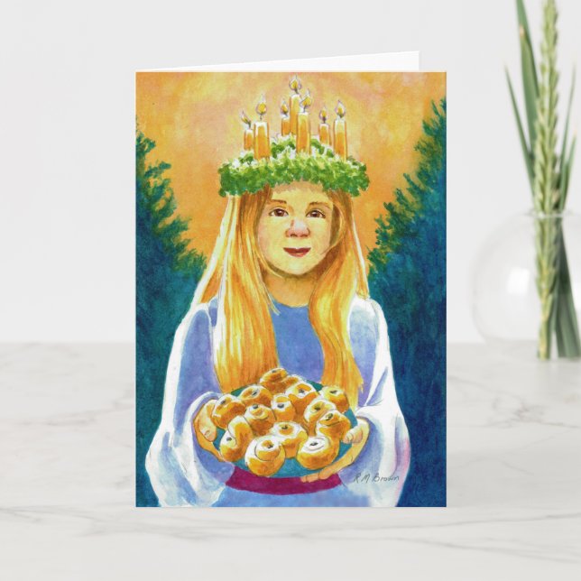 Saint Lucia Candle Wreath Feiertagskarte (Vorderseite)