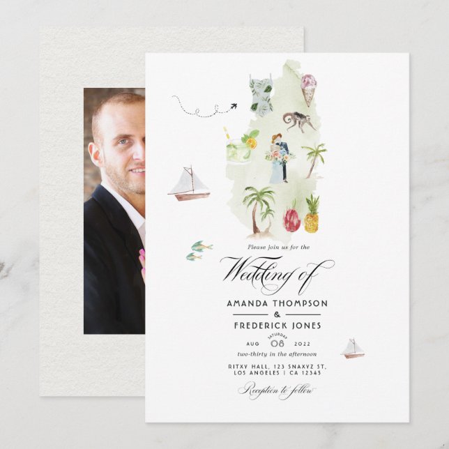 Saint Lucia Hochzeit in Urlaubsort Foto Einladung (Vorne/Hinten)