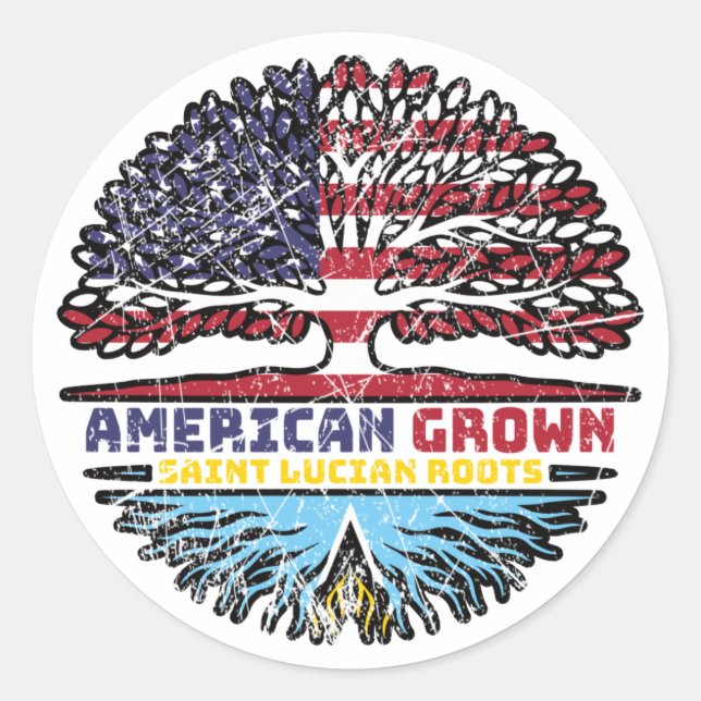 Saint Lucia Saint Lucian American USA Tree Roots Runder Aufkleber (Vorderseite)